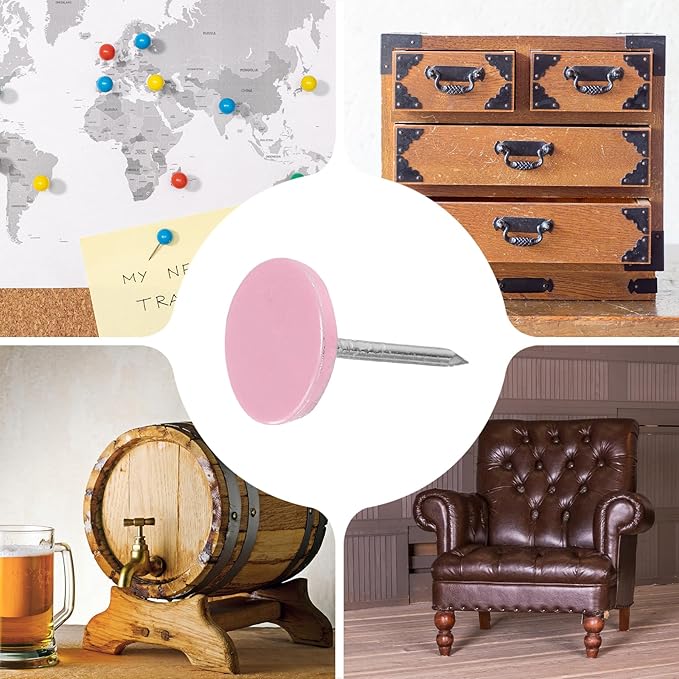 uxcell 120Pcs Push Pins, 11mmx17mm Round Flat Head Decorative Thumb Tacks Upholstery Tacks for Cork Board Office Wall Hangings, Pink