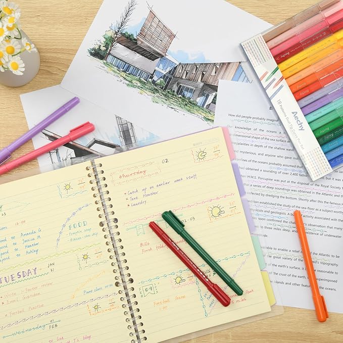 AECHY 18PCS Curve Highlighter Pen Set, Dual Tip Marker Pens with 18 Different Curve Shapes & 18 Colors Mark Lines, Aesthetic Curve Marker Highlighter for Journal Planner School Supplies