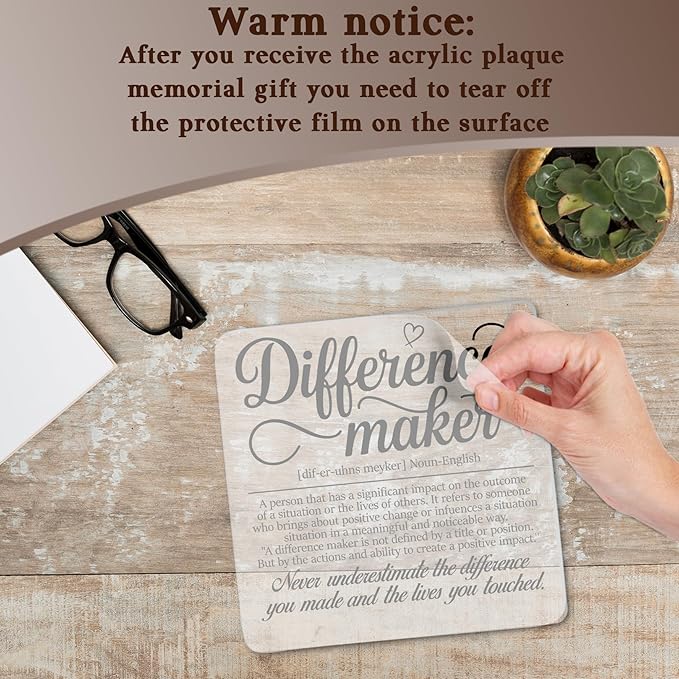 Inspirational Gifts for Coworker, Difference Maker Definition Acrylic Plaque Sign, Thank you Gifts, Therapist Gifts for Boss, Leader, Employee, Manager and Mentor, Office Home Decor for Desk