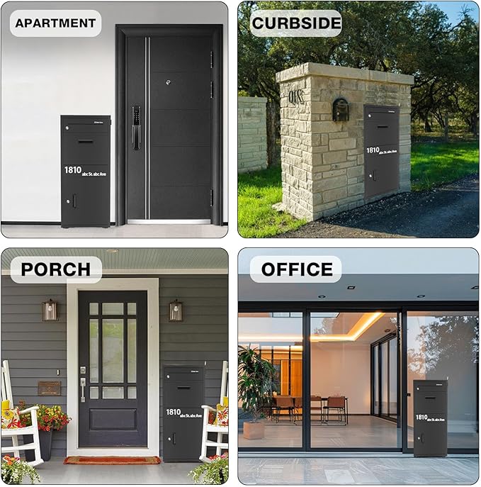 Package Delivery Boxes for Outside, Large Parcel Drop Boxes with Lock, Customize Address Stickers Package Drop Boxes for Outside is Waterproof,Package Delivery Box for Porch (Black,40"*17.7"*15 in)