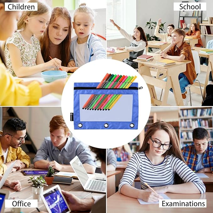 Gredecor Binder Pencil Pouch 3 Ring Royal Blue Zipper Pencil Pouches Case 2 Pack Clear Binder Organizer for School Office