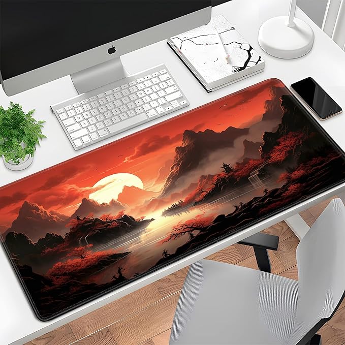 Japanese Gaming Mouse Pad Large Desk Mat Extended Keyboard Mouse Pad XXL Sunset Mousepad with Non-Slip Rubber Base and Stitched Edge Mouse Mat Desk Pad 31.5 X 15.7 in Mouse Pads for Desk Home Office