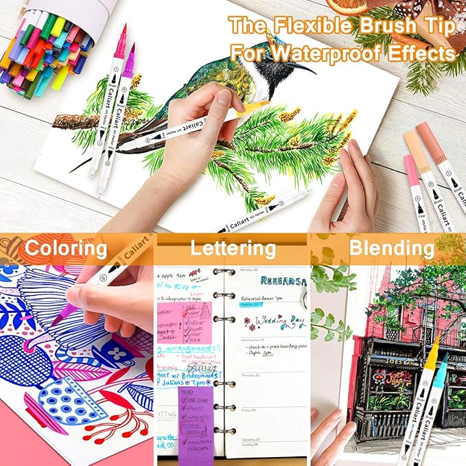 Caliart 72 Colors Dual Tip Fine & Brush Pens Art Markers, Aesthetic Cute Preppy Stuff School Supplies, Coloring Markers for Kids Artist Adult Book Cards Drawing Craft Kit Mothers Day Gift for Mom