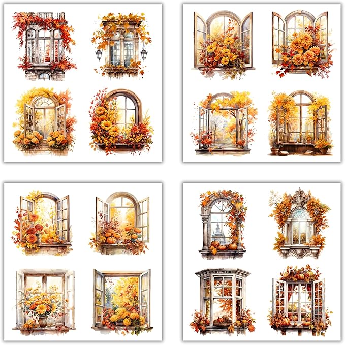 XERE 80 Pcs Picturesque Windows Four Seasons Sticker Book for Journaling Notebooks, Sketchbook, Bookmark Making, Junk Journal, Budget Planner, Scrapbook Art Supplies Stickers
