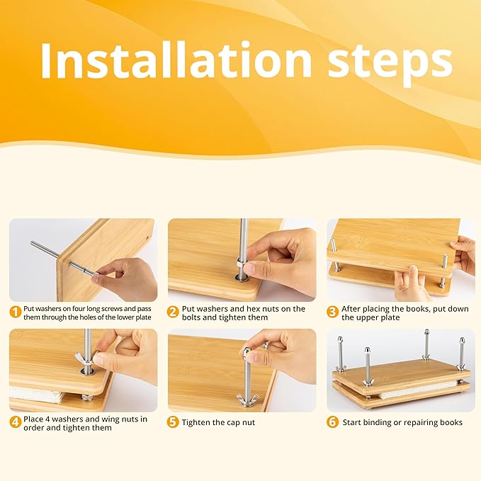 Bamboo Wooden Book Press for Bookbinding - Portable Bookbinding Machine and Book Press (11.6 x 7.9 inches)