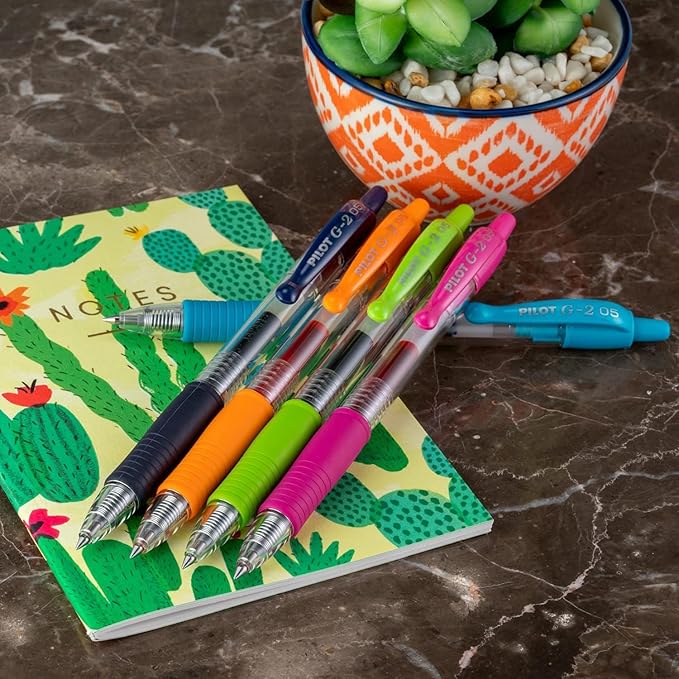 G2 Retractable Premium Gel Ink Roller Ball Pens Extra Fine Point (.5mm) Purple Ink 3 pack; Refillable & Premium Comfort Grip Bundle with Plastic Reusable Pouch