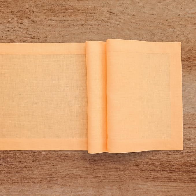 Solino Home Linen Peach Table Runner 60 Inches - 100% Pure Linen Short Table Runner 14 x 60 Inch Ideal for Dresser and Coffee Tables - Fete