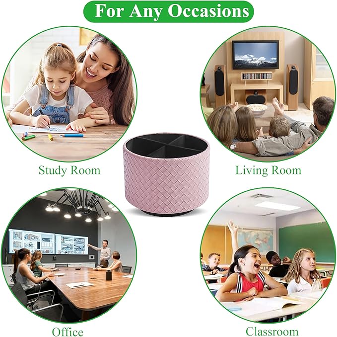 Hennaja Round Leather Art Supply Organizer,Remote Control Holder,360 Degree Spinning,Multi-Functional Pencil Holder,4 Compartments Desktop Stationary Organizer(1-Weave Purple)