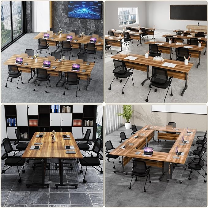 Conference Room Table with Flip-Top Design for Dynamic Meetings, Business Table Computer Desk with Heavy-Duty Frame,Foldable Seminar Meeting Tables for Home Office (4, C, 61IN)