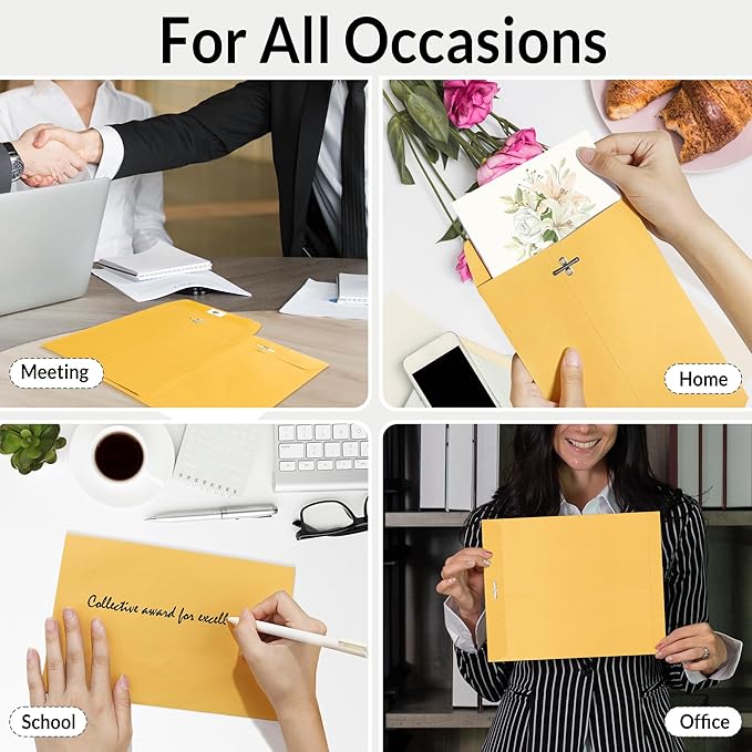 SUNEE Envelops, 9"x12" Brown Kraft Envelopes with Clasp Closure, 28-lb Paper Mailing Envelopes, 100 Count, Great for Filing, Storing or Mailing Documents