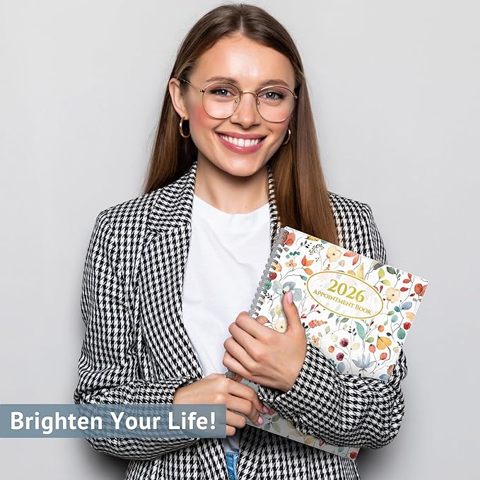 CRANBURY Daily Planner 2026, 8.5x11 Appointment Book, Jan to Dec 2026, 15-Min Hourly Scheduler, Large Planner Book with Colorful Tabs, Premium Paper (Floral)