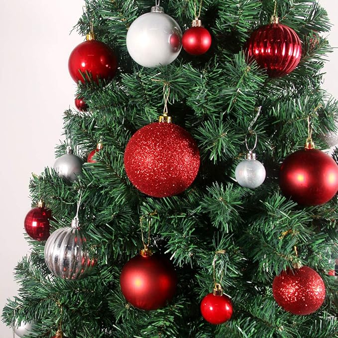 Silver & Red 1.6" Small Christmas Balls Christmas Tree Decoration Ornaments Shatterproof Hanging Balls for Birthday Halloween Holiday Wedding Decorations Set of 24pcs