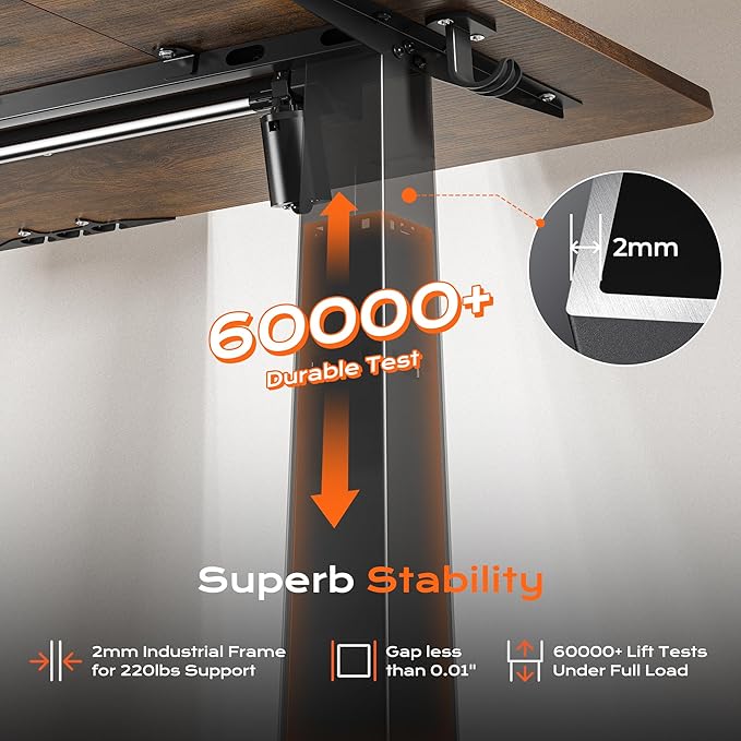 Huuger 55 x 28 Large Electric Standing Desk, Height Adjustable Computer Desk, 27.6" Deep Desktop, Stand up Gaming Office Desk with 2 Hooks, 3 Preset Heights, for Home Office, Rustic Brown