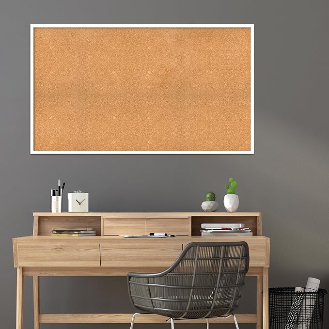 Amanti Art Natural Cork Board for Wall, 33x57 Vision Board with White Frame, Oversize Corkboard Office Decor for Home Organization, Modern Corkboard Pinboard to Display Items for Home Organization in