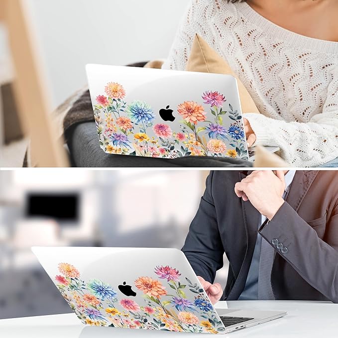 TWOLSKOO Compatible with MacBook Pro 13 inch Case 2023-2016 A2338 M2/M1 A2251 A2289 A2159 A1989 A1706, Plastic Hard Shell Cover & Keyboard Skin & Screen Protector - Beautiful Flowers