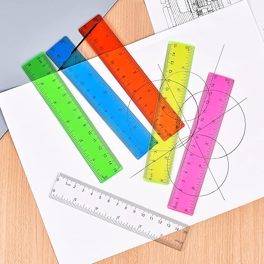 Clear Plastic Straight Ruler, 6 Inch, Bulk Assorted Colors, Shatterproof with Inches and Centimeters for School, Home, or Office (8 Pack)
