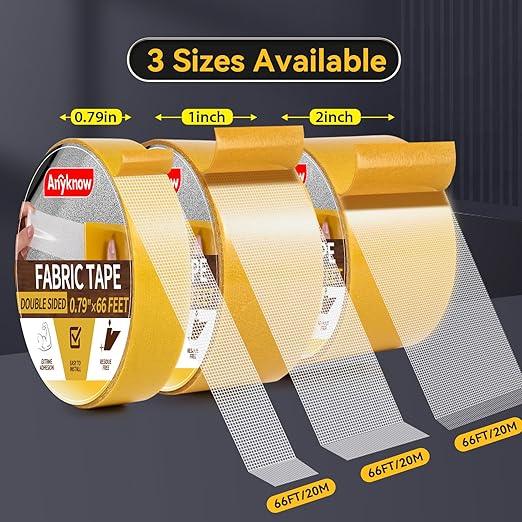 Heavy Duty Double Sided Mesh Tape - Professional Strong Hold Removable Tape for Rug, Carpet, Wall & Clothing, No Residue and No Damage Guaranteed (5 Rolls, 3/4" x 66FT