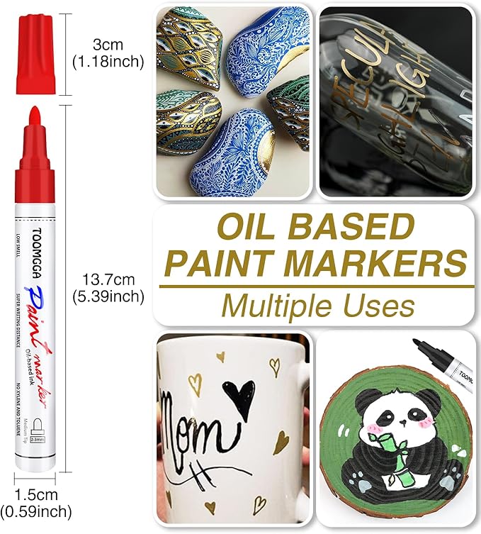 Yellow Paint Pens Permanent Paint Markers - 24 Pack Oil Based Marking Pens, Medium Point, Quick Drying and Waterproof for Rock Painting Car Tyre Metal, Plastic, Canvas, Wood, Glass