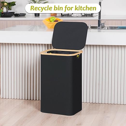 efluky Recycling Bin Holder 100L, 26 Gallon Trash Can with Lid, Garbage Bag Holder for Yellow Bags, Easy Removal, (Inner Bag Not Included) -Black