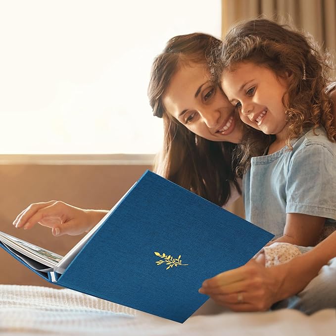 Self Adhesive Photo Album, Navy Blue Scrapbook Album with DIY 40 Blank Pages, Wedding Photo Album with A Metallic Pen for 4x6 5x7 2x3 Pictures, 10.6"x11"