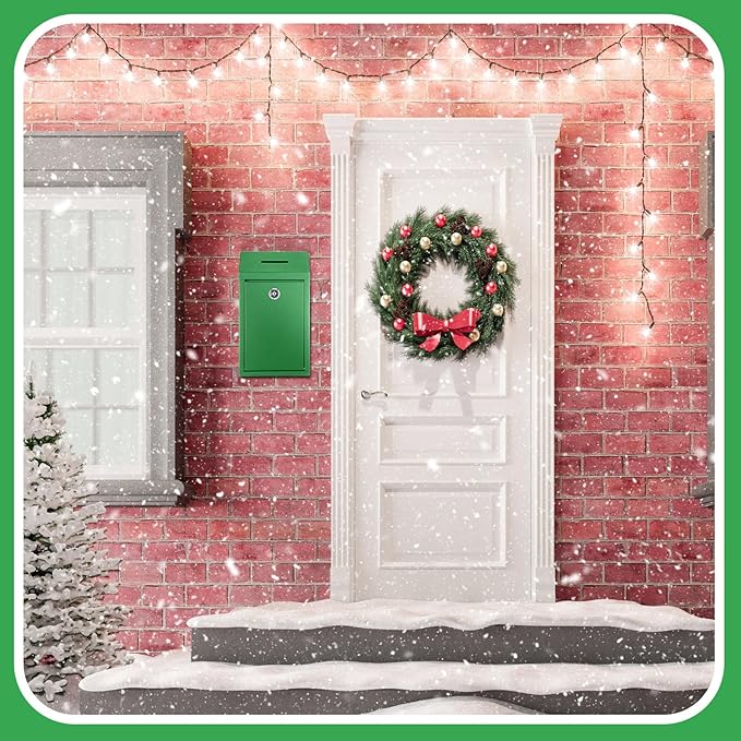 Metal Donation Cash Box Collection Safe Suggestion Box with Lock Wall Mounted Mailbox Delivery Ballot Container for Home Office Outdoor Door(Bright Green)
