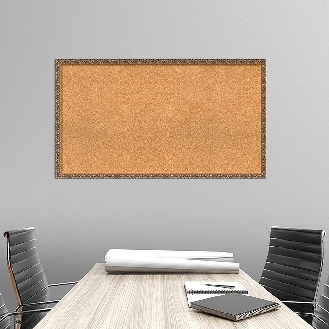 Amanti Art Natural Cork Board for Wall, 26x46 Vision Board with Bronze Frame, Oversize Corkboard Office Decor for Home Organization, Traditional Corkboard Pinboard to Display Items for Home