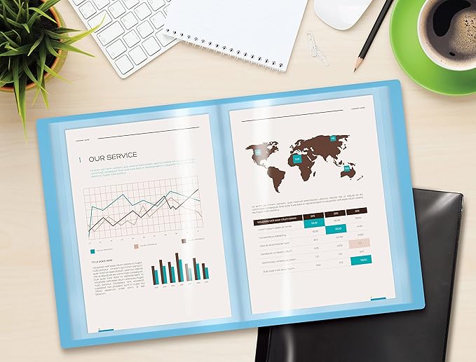 Better Office Products 12 Pocket Bound Presentation Book, Assorted Colors, Clear View Front Cover, 24 Sheet Protector Pages, 8.5" x 11" Sheets, Art Portfolio, Poly Covers, Letter Size (12 Pack)