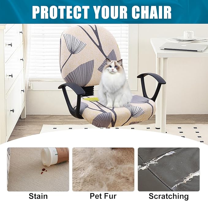 Smiry Stretch Printed Office Computer Chair Covers, Universal Washable Removable Desk Rotating Chair Slipcovers Protector, Seat + Backrest Cover - Yellow and Grey