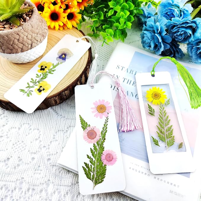 Bookmark Making Kit for Dried Flowers, 20 Pcs White Kraft Blank Book Marks for Pressed Flowers