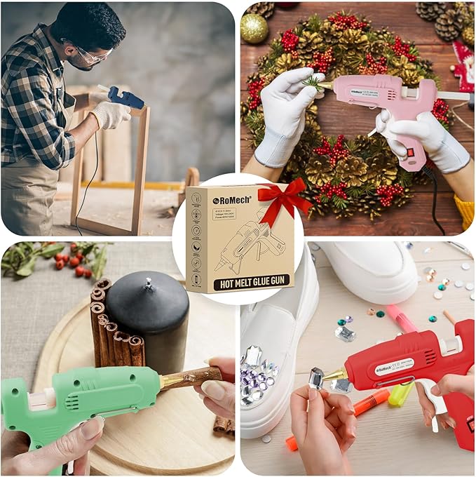 ROMECH Full Size Hot Glue Gun with 60/100W Dual Power and 21 Hot Glue Sticks (7/16"), Fast Preheating Heavy Duty Industrial Gluegun with Storage Case for Crafting, DIY and Repairs (Red)