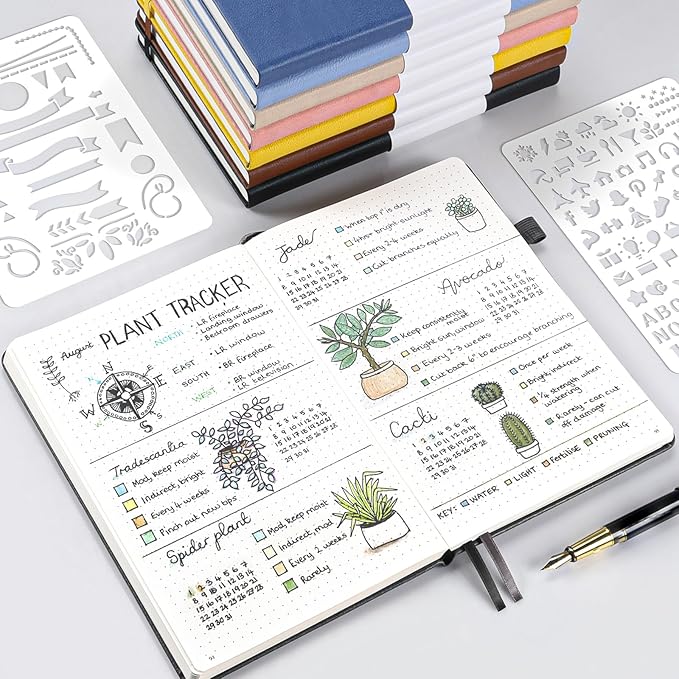 Bullet Dotted Journal Notebook 3 Pack, A5 Dotted Journal with 120gsm Paper, Leather Dotted Notebook, Hardcover Dot Grid Notebook Each with 156 Nmubered Pages, Dot Journal for Women, Men 5.75" × 8.38"