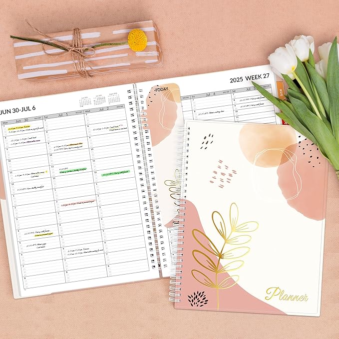 SUNEE 2025-2026 Appointment Book, Quarter-Hourly, Weekly & Monthly - from July 2025 to June 2026, 8.5"x11" Academic Planner, Flexible Cover, Note Pages, Bookmark, Spiral Binding, Blushing Abstract