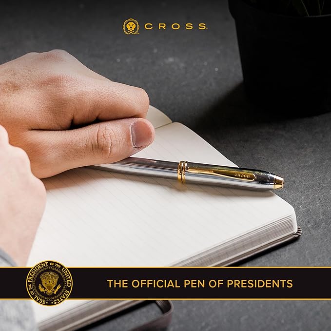 Cross Townsend Refillable Rollerball Pen Presented in a Luxury Gift Box - Medium Point, Black Ink, Black & Gold