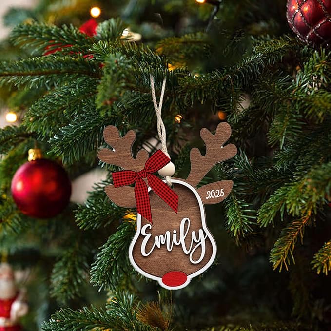 Personalized Christmas Ornaments with Name,Wooden Christmas Tree Ornaments 2025 with Custom Family Name for Kids Adults,Xmas Ornaments for Christmas Tree Gifts (05-Christmas Tree Ornaments)