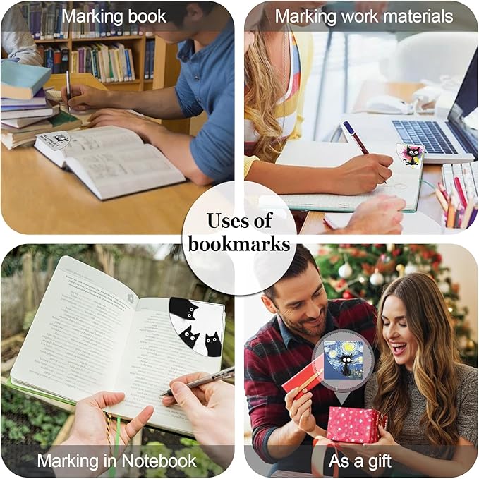 Black Cat Bookmarks, Funny Leather Book Accessories for Book Lovers,4 Pcs Cute Corner Page Book Marks for Teachers Students Book Reading Lovers, for School Office Home Supplies