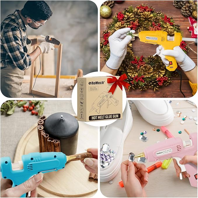 ROMECH Full Size Hot Glue Gun with 60/100W Dual Power and 21 Hot Glue Sticks (7/16"), Fast Preheating Heavy Duty Industrial Gluegun with Storage Case for Crafting, DIY and Repairs (Yellow)