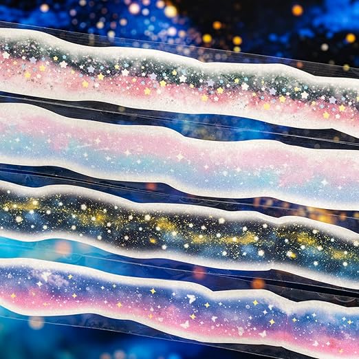 Galaxy-Themed Washi Tape Set, 4 Rolls of Decorative Glitter Tapes for Scrapbooking, Junk Journaling, DIY Crafts, and Art Supplies