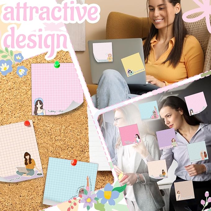 9 Pieces Little Girls Sticky Note Adhesive Cute Memo Notes Self Stick Note Pads for Back to School Decorations Home Classroom Office Party Decor