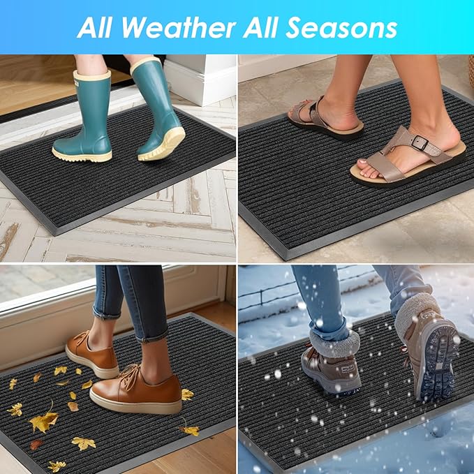 Vicwe Front Door Mat Indoor Outdoor Entrance, 59"x35.5" Heavy Duty Non-Slip Rubber Doormats, Low Profile,Easy Clean Entryway Floor Mats for Outside, Porch, Patios,Black