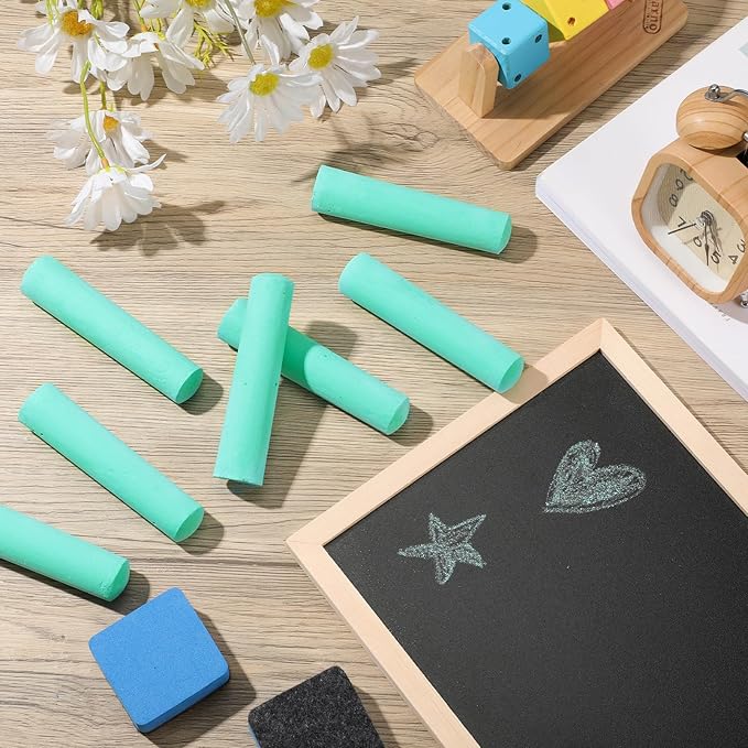 Fulmoon 40 Pcs Jumbo Sidewalk Chalk for Kids Outdoor Art Non Toxic Large Washable Street Chalk for Adults Drawing Painting Classroom(Green,Round Style)