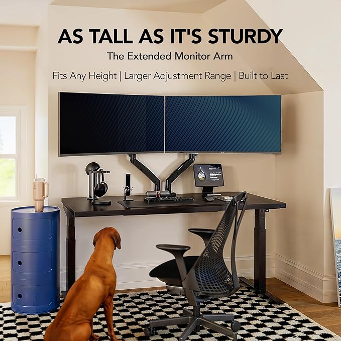 HUANUO NITROGLIDE™ Dual Monitor Stand for 13″–40″, Premium Dual Monitor Mount with USB, Height Adjustable Monitor Stand for 2 Monitors, VESA Mount with Clamp/Grommet Base, Holds 26.4lbs per Arm, HNDS7