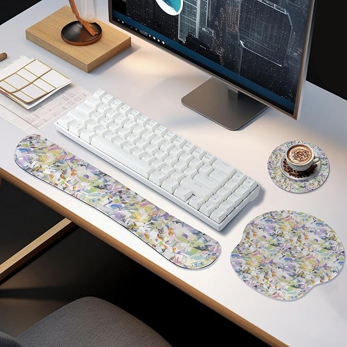 RRICHEN Mouse Pad with Wrist Rest, 3-in-1 Computer Mouse Pads, Keyboard Wrist Rest and Coaster Set, Non-Slip Keyboard Wrist Rest and Mouse Pad Set Ergonomic Design (YKMWR-57)