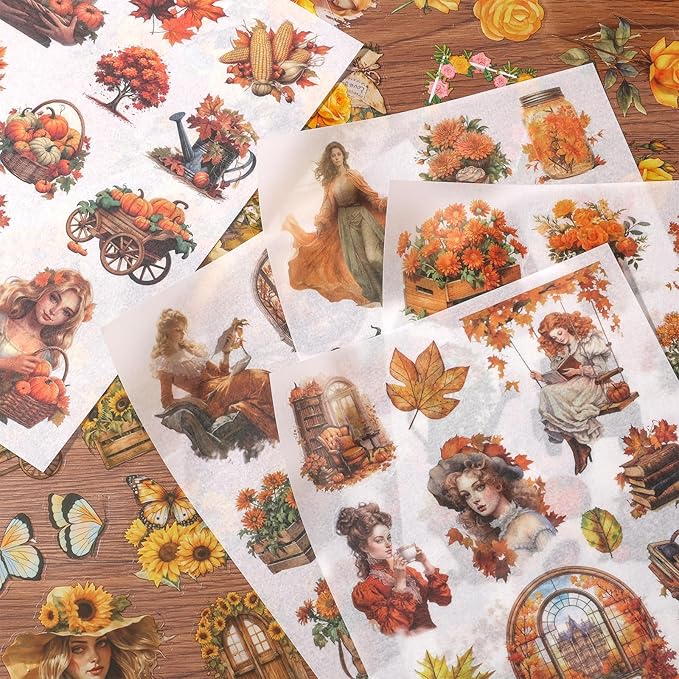 Scrapbook Stickers 20 Sheets 240 Pre-Cut Washi Stickers for Journaling PET Transparent Book Sticker Sunflower Sticker Decorative or DIY Paper Crafts, Arts and Crafting Projects