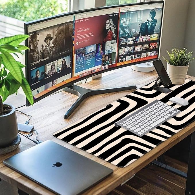 iCasso Gaming Mouse Pad (35.4x15.7 in), Large Stable Rubber Base Mousepad with Stitched Edges, Keyboard Mouse Mat for Work, Game, Office, Home - Curve