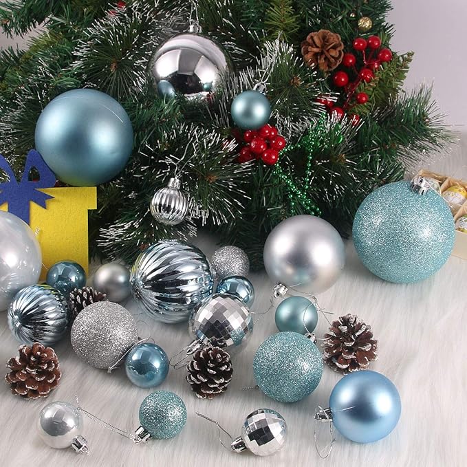 GameXcel 18Pcs Christmas Balls Ornaments for Xmas Tree - Shatterproof Christmas Tree Decorations Medium Hanging Ball Sky Blue 2.5in x 18 Pack