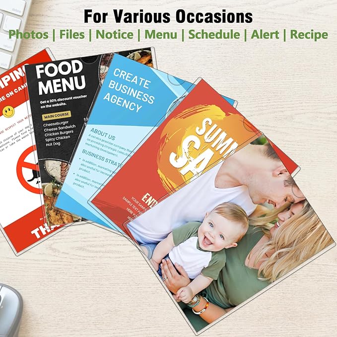 20 Pcs Wall Sign Holder 8.5"x11" Magnetic Sign Holder, Rigid Print Protectors with Adhesive & Magnetic Tapes, Wall Mount Plastic Paper Holder for Office Store Home Window Display (Clear)