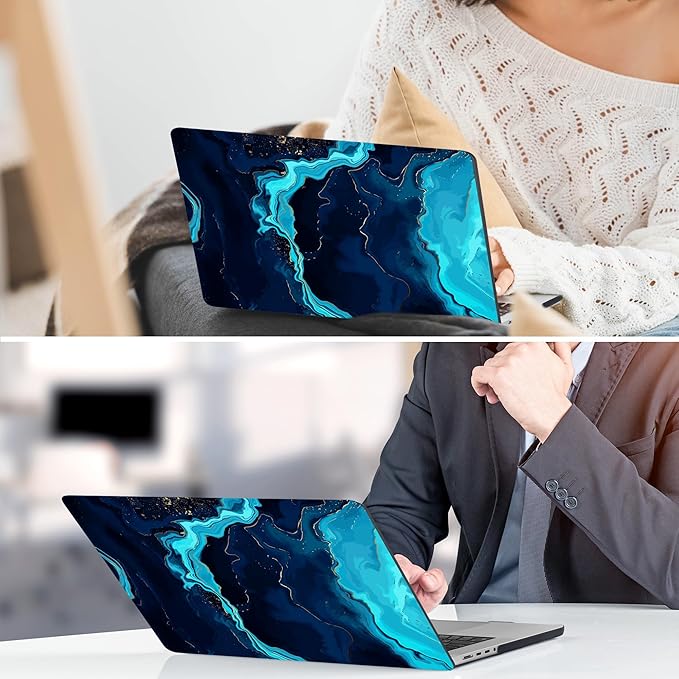 DONGKE Compatible with M4 MacBook Air 15 inch Case 2025 2024 2023 A3241 A3114 A2941 M3 M2 Liquid Retina Display Touch ID, Plastic Hard Case & Keyboard Skin & Screen Protector - Blue Marble