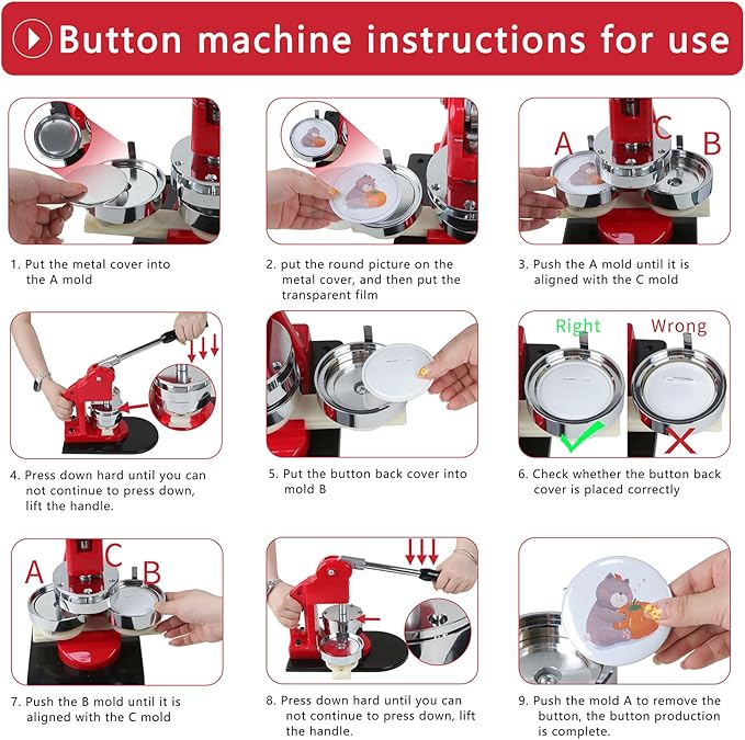 Button Maker Machine Multiple Sizes, 1 inch+1.25 inch+2.25 inch DIY Button Press Machine Kit, Metal Button Press Machine with Cutting Mat and Circle Cutte, Come with 300 Button Parts Supplies