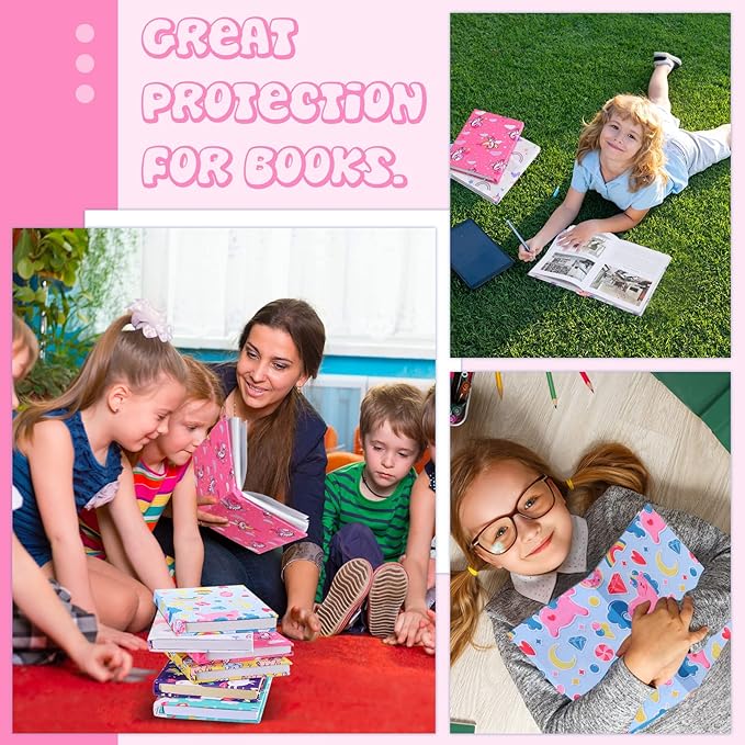 6 Pack Stretchable Book Cover Jumbo Fabric Book Covers Colorful Pattern Print Book Protector Washable Reusable Protective Textbook Cover for Hardcover Textbooks up to 9 x 11 Inch (Unicorn Pattern)