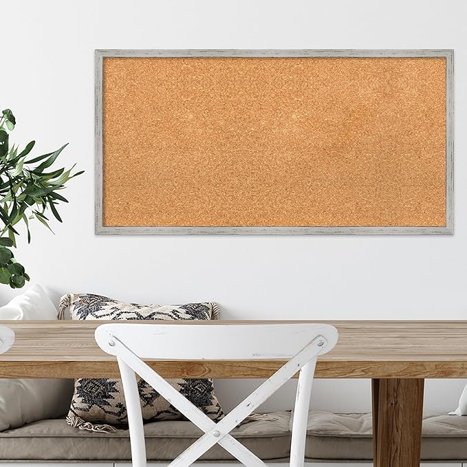 Amanti Art Natural Cork Board for Wall, 17x33 Vision Board with White Frame, Medium Corkboard Office Decor for Home Organization, Cottage Corkboard Pinboard to Display Items for Home Organization in